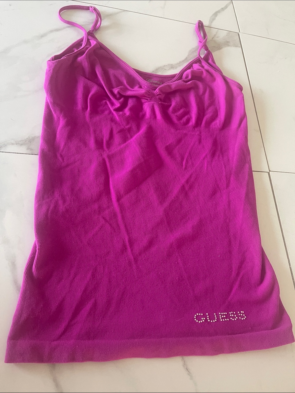 Guess Fuchsia Rhinestone Logo Cami Tank Top Y2K